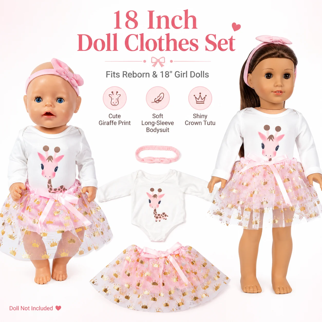 Ensemble de vêtements pour poupée de 18 pouces, robe tutu girafe avec bandeau, tenue mignonne pour poupées Reborn de 16 à 18 pouces (40-45 cm) et poupées filles