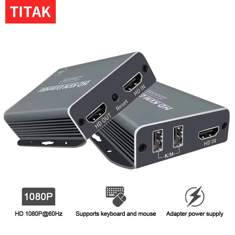 

USB HD-MI KVM extender splitter over Ethernet 1080P Extender HD-MI USB KVM Extender splitter HD-MI Loop for Mouse Keyboard PC