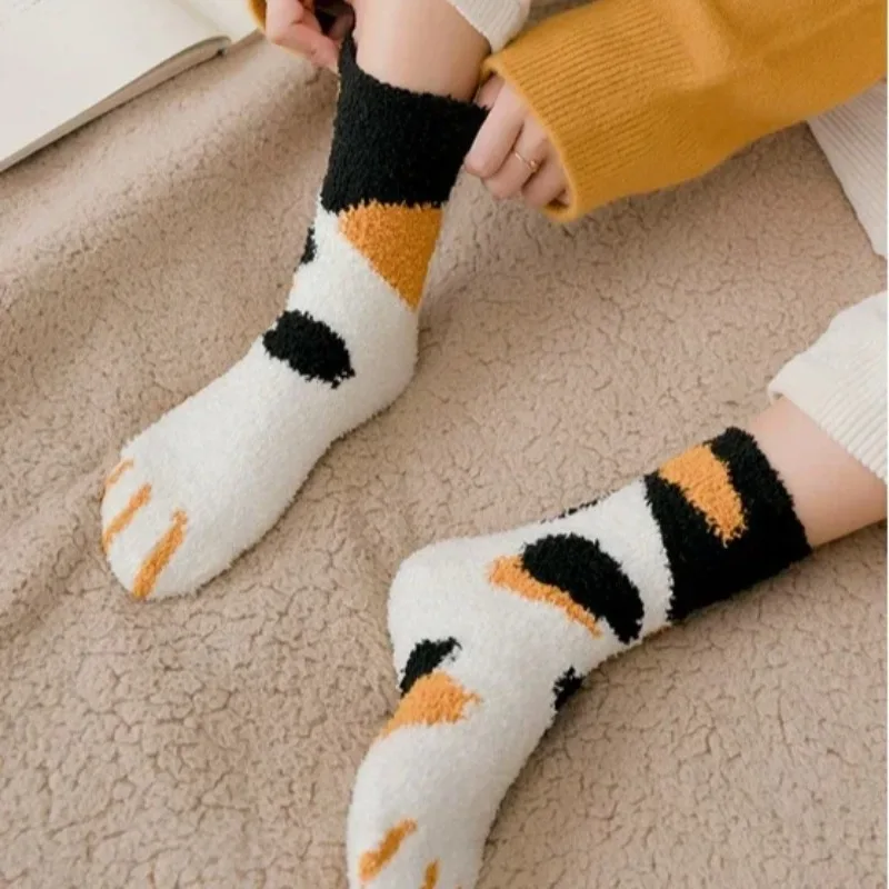 3 paires femmes chat patte rayure 3d chaussettes Kawaii amusant épais filles dessin animé animaux doigts chaussette bonneterie orteil zèbre/tigre/chat pied Sox