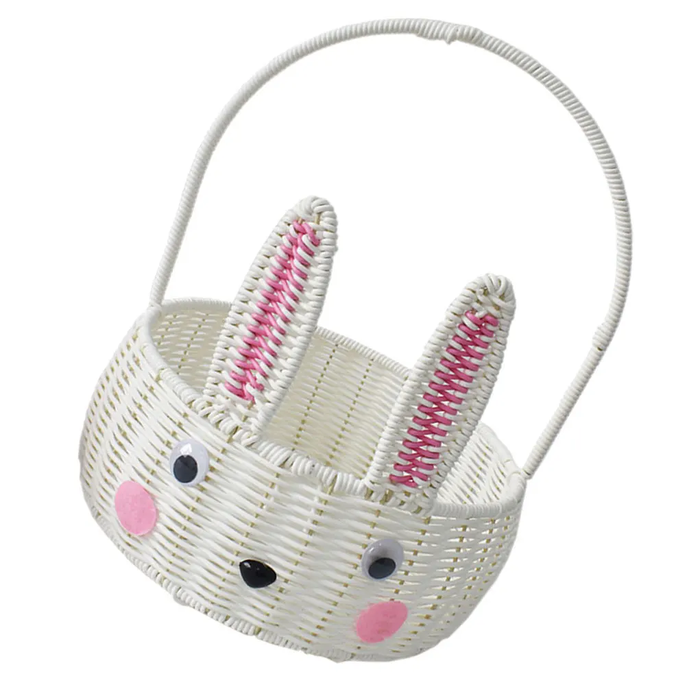

Adorable Bunny Rabbit Basket Handmade Woven Storage for Flower Arrangement Fruit Picnic Decorative Portable Multipurpose Iron PP