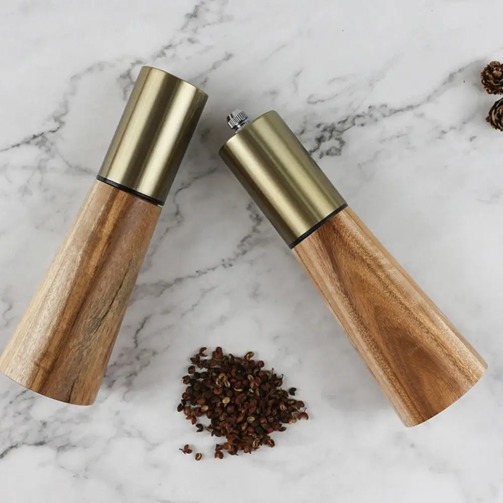 1/2pcs Stainless Steel/wood Pepper Mill Grinder Manual 7.1*2.4 Inch/7.28*2.4 Inch Gold Seasoning Pot Hand Grinder Restaurant