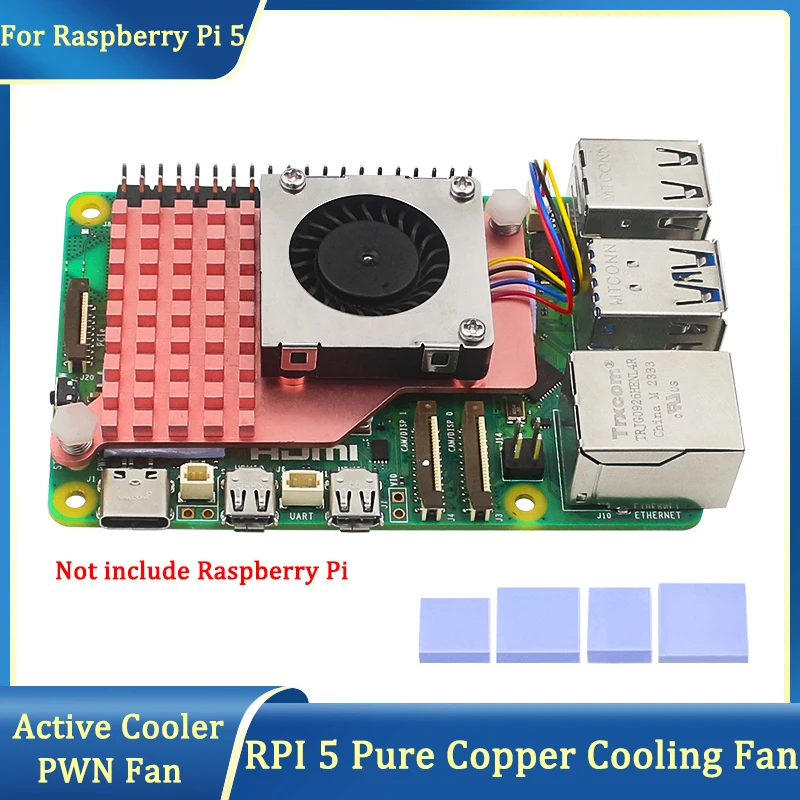 

Raspberry Pi Active Cooler Full Copper Heatsink Cooling Fin Adjustable PWN Fan Radiator for Raspberry Pi 5