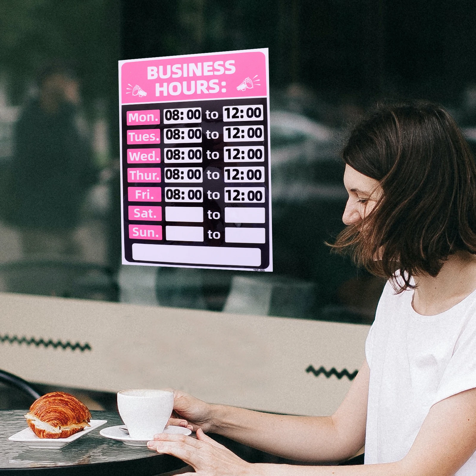 

2pcs PVC Business Hours Sign Stickers Waterproof Oil Resistant Strong Adhesive Store Opening Decal for Office Shop Cafe