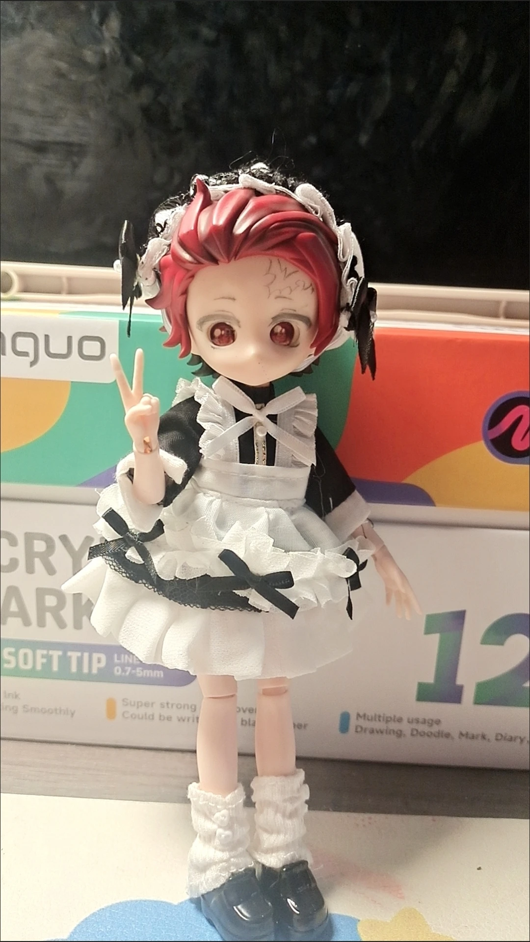Obitsu 11 Clothes Gothic Lace Maid Tiered Apron Lolita Sweet Dress with Frill Bonnet Hairband Bow Decor Cafe Cosplay Doll Outfit
