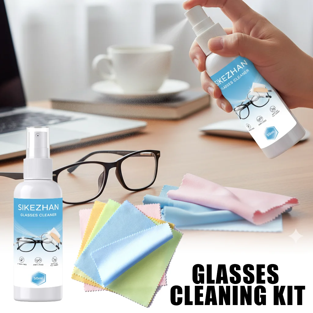 Detergente per lenti da vista da 50 ml con panno per la pulizia, ad asciugatura rapida, senza aloni, sicuro per lenti AR/polarizzate/fotocromatiche, cura degli occhiali