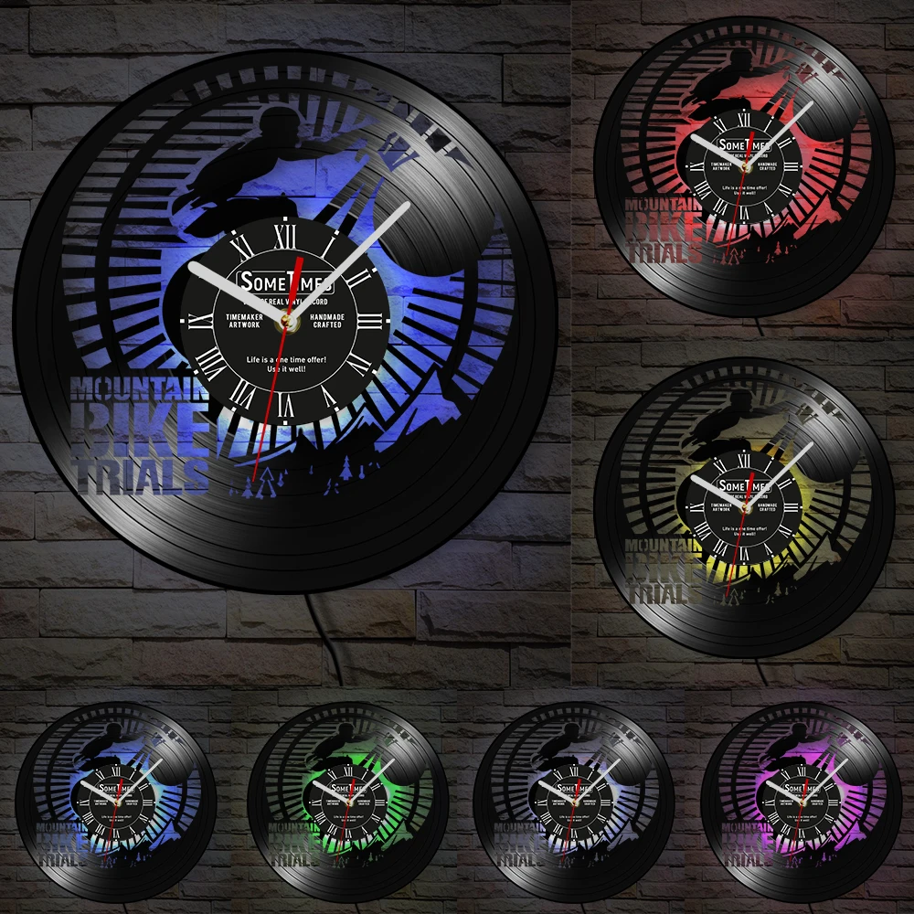 Mountain Bike Trials Custom Vinyl LP Record Wall Clock Personalized MTB Mountain Biker Name Laser Cut Music Album LP Retro Clock - view 5