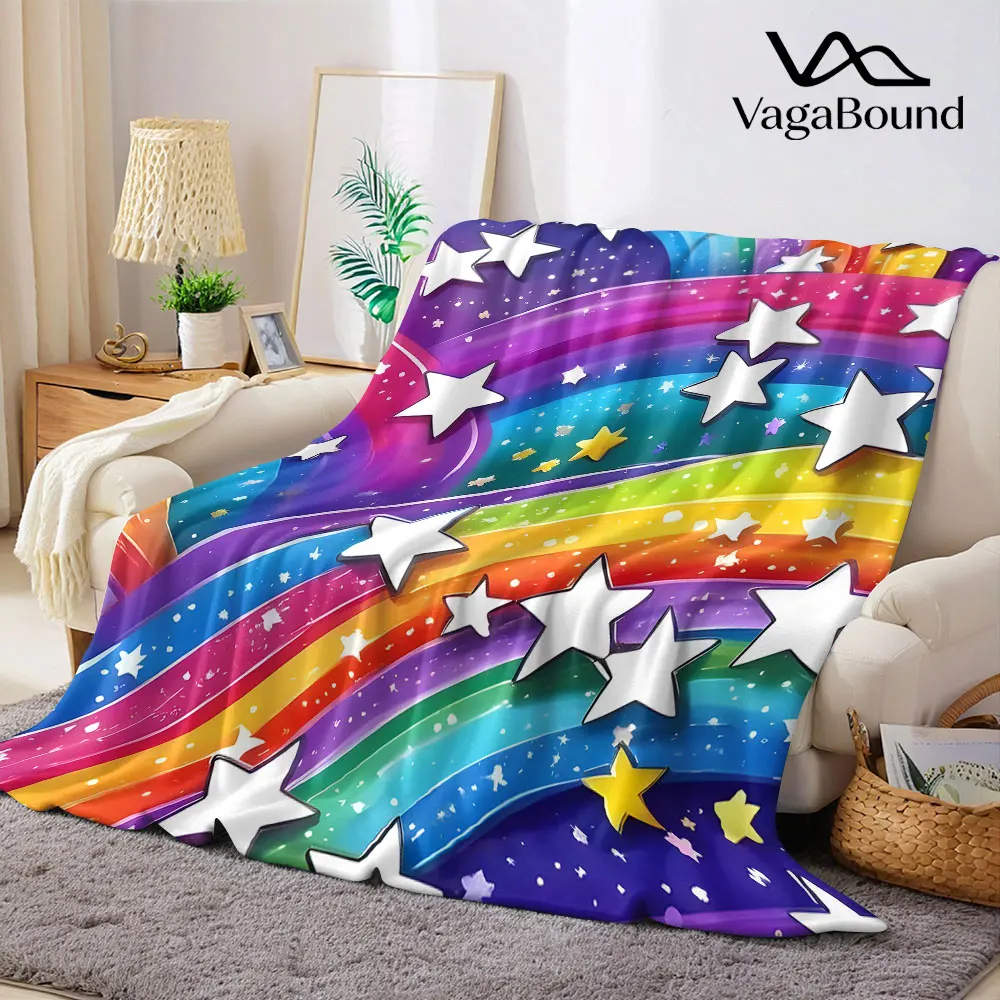 Rainbow Stars Flannel Blanket Warm Soft Halloween Christmas Decorative Couch Warm Cozy All-Season Gift