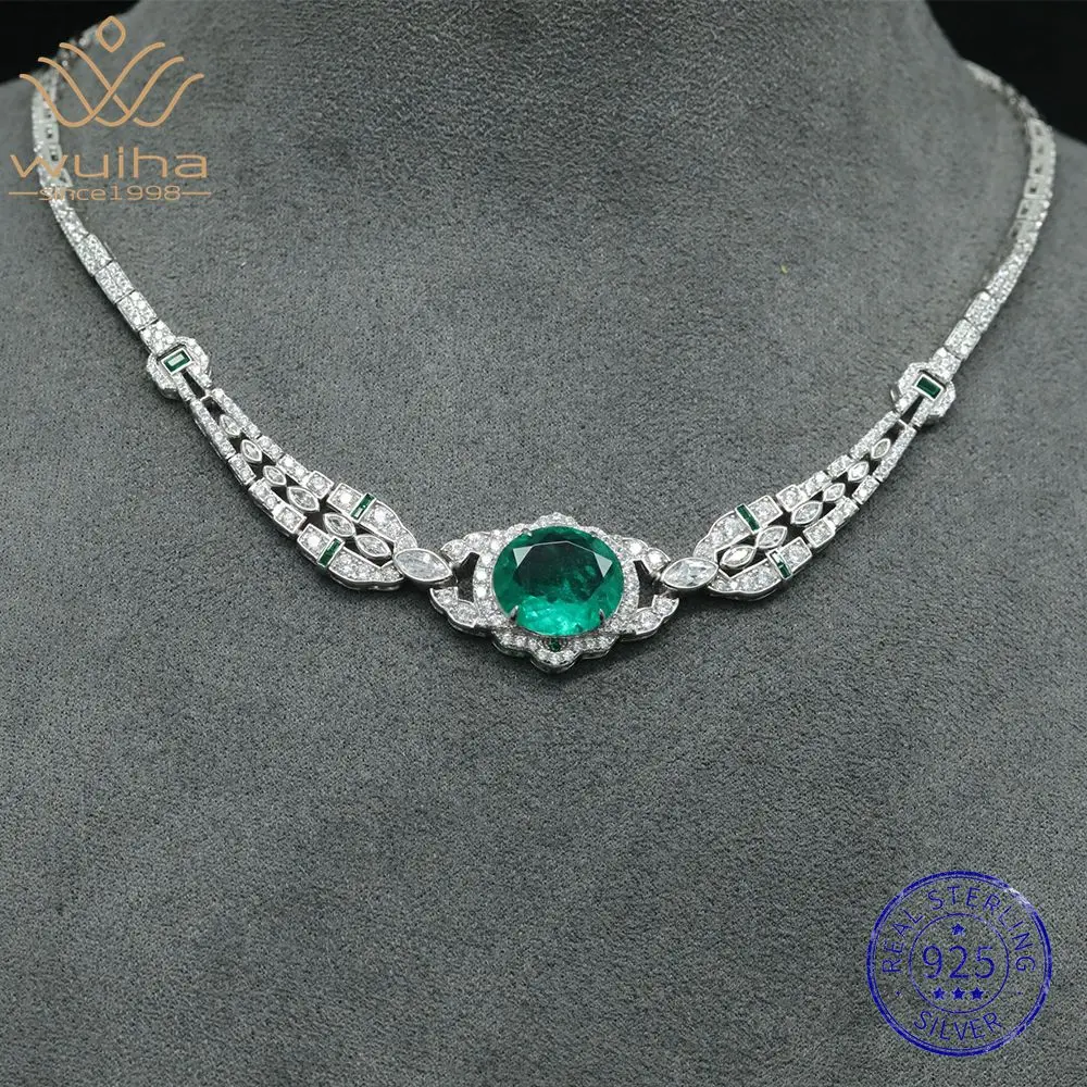 

WUIHA Emerald High Carbon Diamonds Gemstone Necklaces Anniversary Cocktail Party 925 Sterling Silver Fine Jewelry Drop Shipping