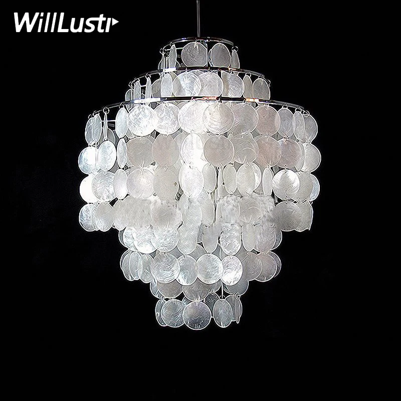 DIY Shell Pendant Lamp Dia 26cm 38cm Hotel Bedroom Cafe Bar Fun 3 Circles Seashell Ceiling Chandelier Suspension Hanging Light