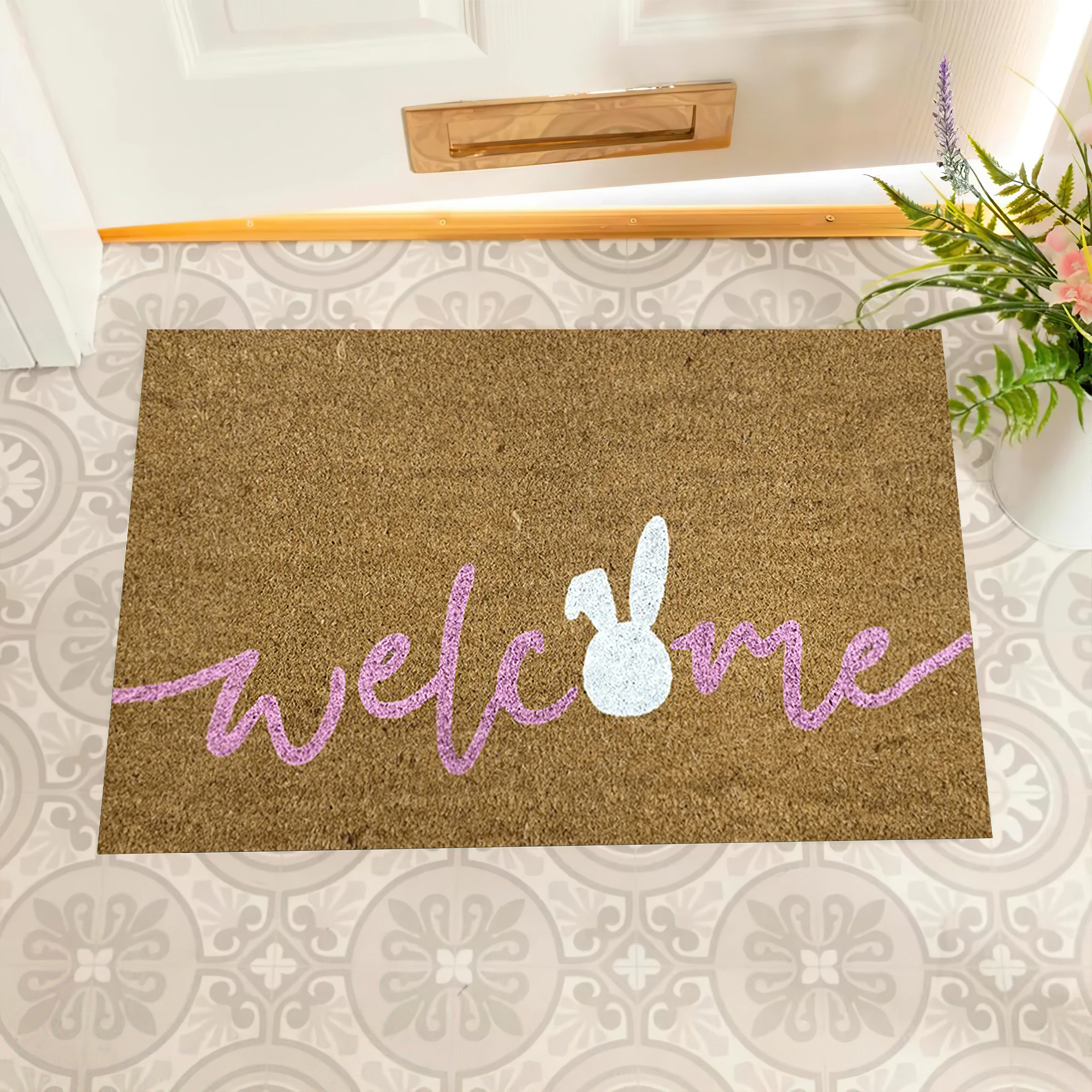 

Welcome Rubbit Doormat Rubber Non-Slip Funny Mats for Entryway Door Mat Indoor Outdoor Waterproof Floor Foot Mat