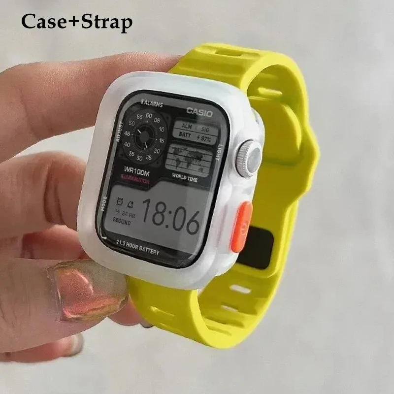 

Pop Case+Strap For Apple Watch Ultra 2 49mm 44mm 40mm 45mm 41mm Silicone Bracelet Correa Cover For IWatch Series 8 9 7 6 SE 5 4