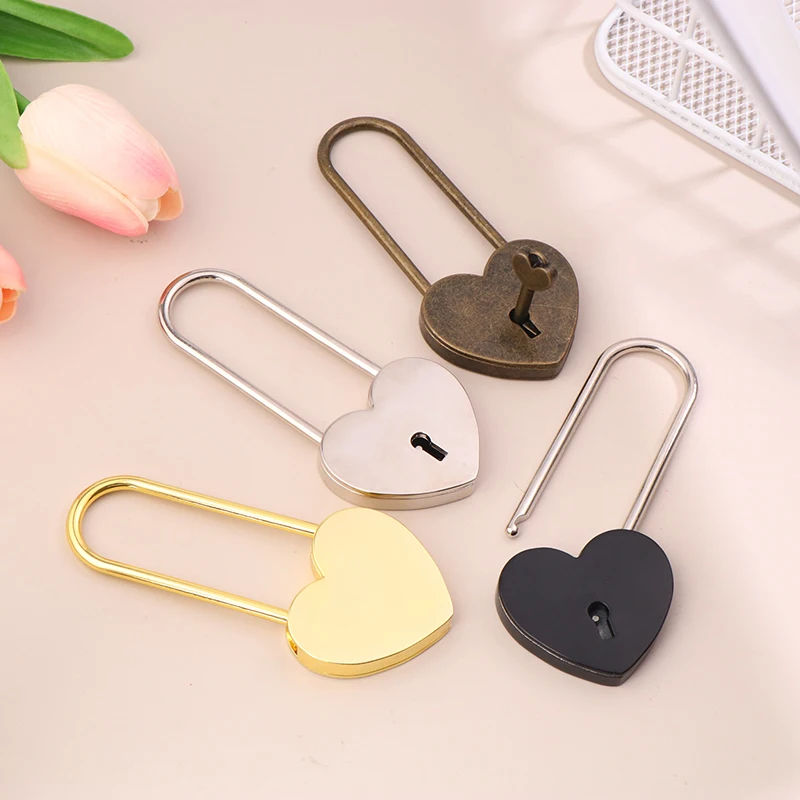 SI New 1Set Metal Heart Shaped Padlock Antique Style Love Lock Set With Key Wedding Valentine's Day Gifts Couple Wishing Lock