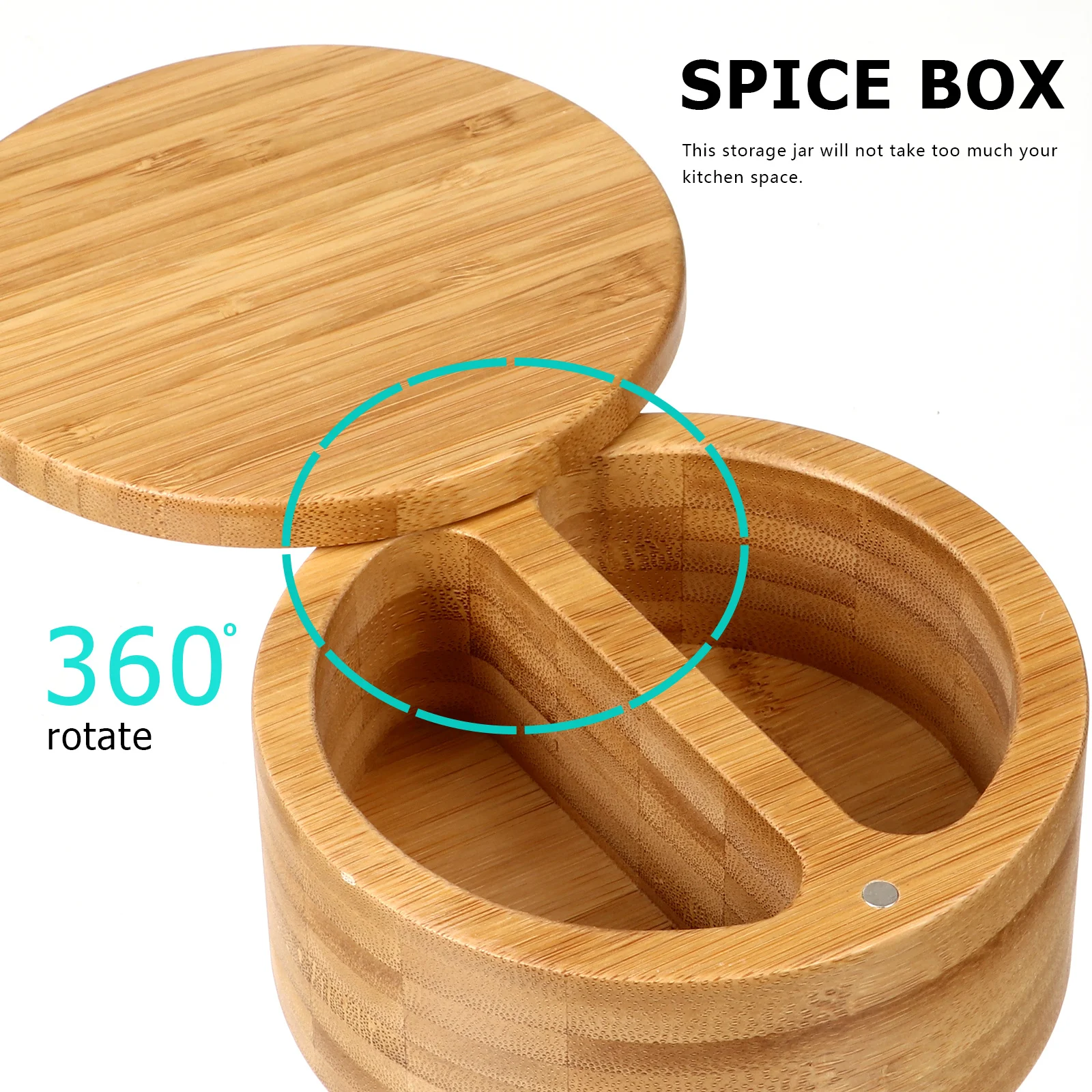 

Bamboo Double Grids Round Spice Jar Kitchen Storage Box Seasoning Container Spice Jar Seasoning Container