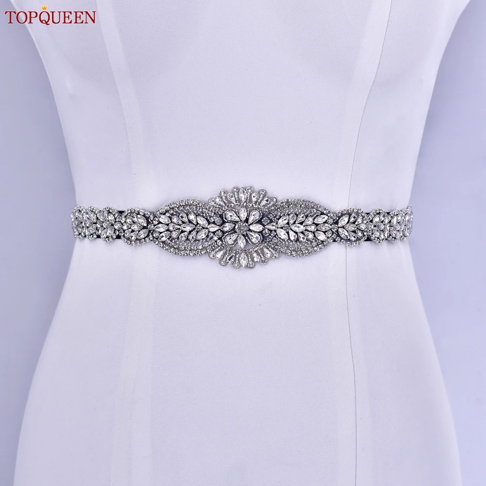 TOPQUEEN S02 Adult Dress Belt Luxury Rhinestone Diamond Silver Bead Evening Dress Accessories Princess Wind Goddess of Luck Belt