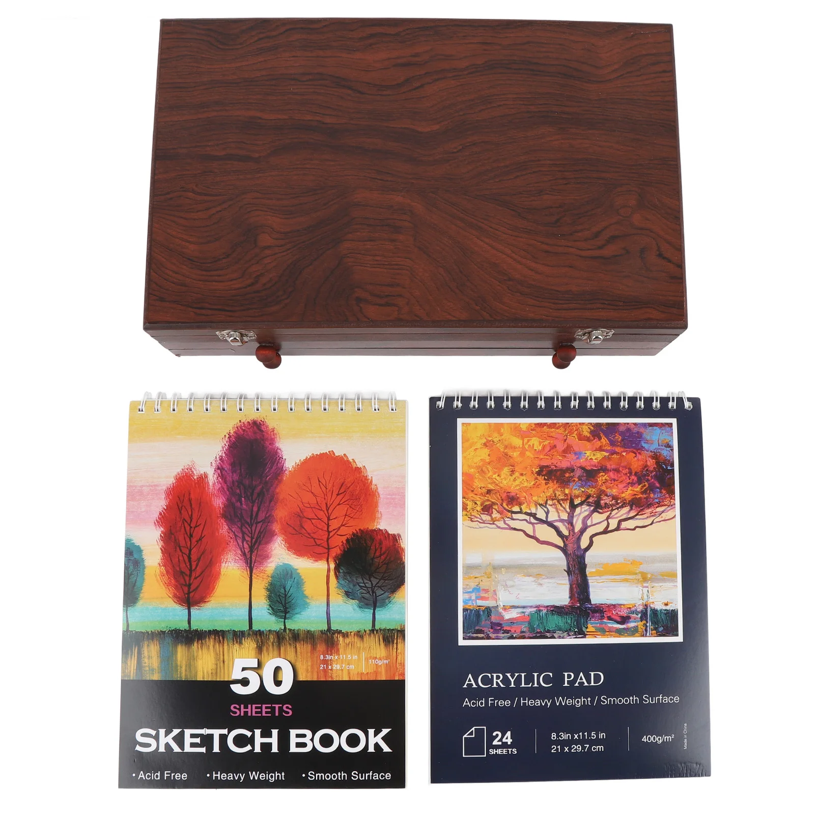 

142PCS Set Wooden Art Set 24PCS Colored Pencils 24PCS Oil Pastels 60PCS Paints Erasers Pencil Rollers and Sketchbooks