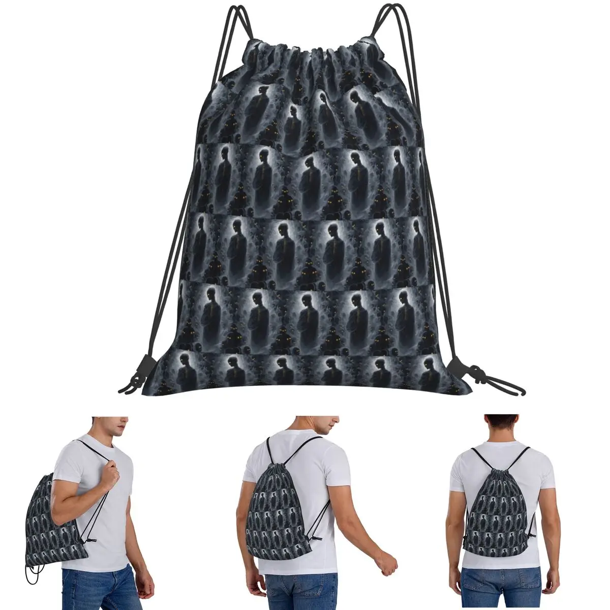 

Shadow Figure Surrounded By Glowing Eyed Skulls Backpacks Portable Drawstring Bundle Pocket Sports Bag Book Bags for Travel