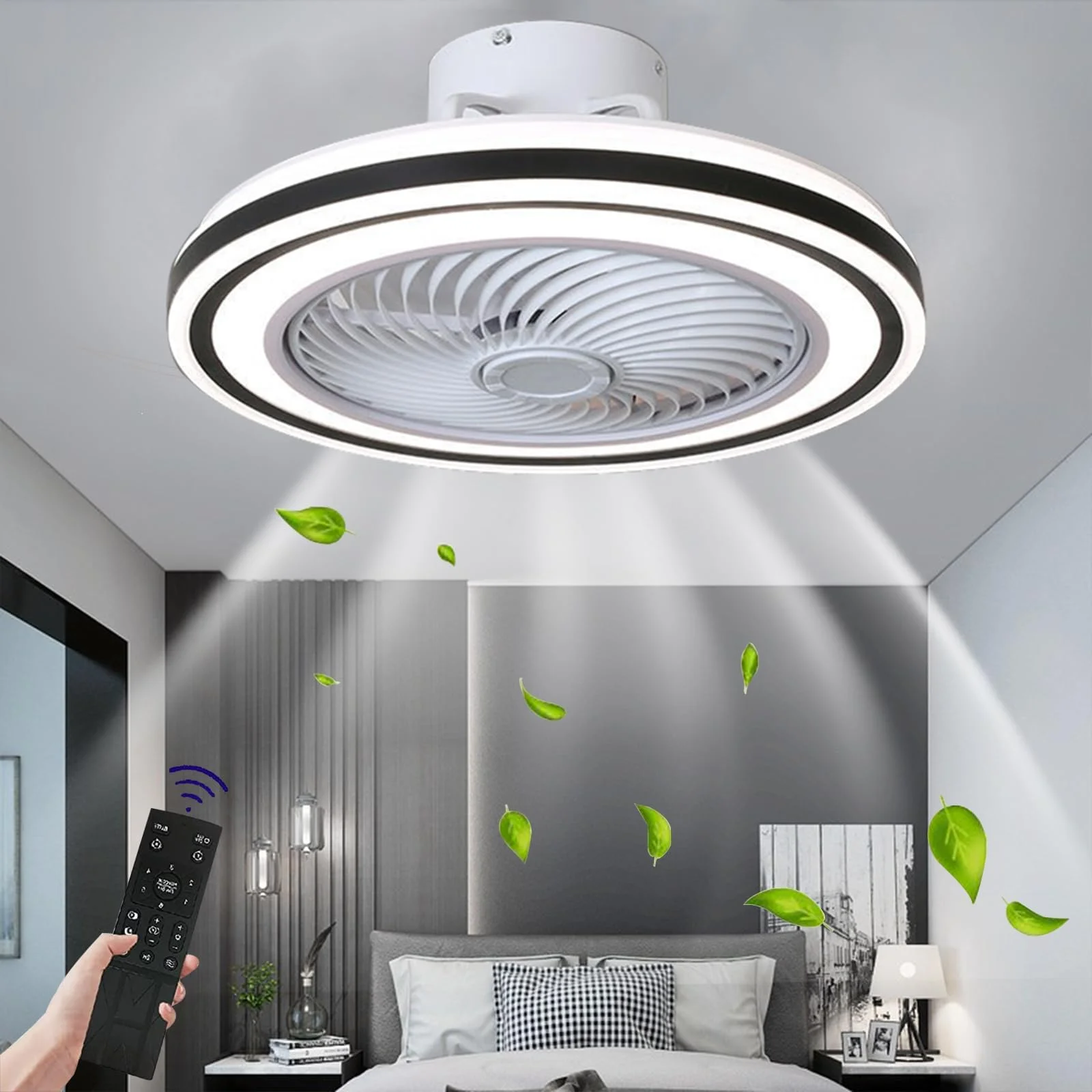 

Modern LED Ceiling Fan with Light and Remote 3 Color Temperatures Dimmable 6 Wind Speeds Timer Black Frame 52cm