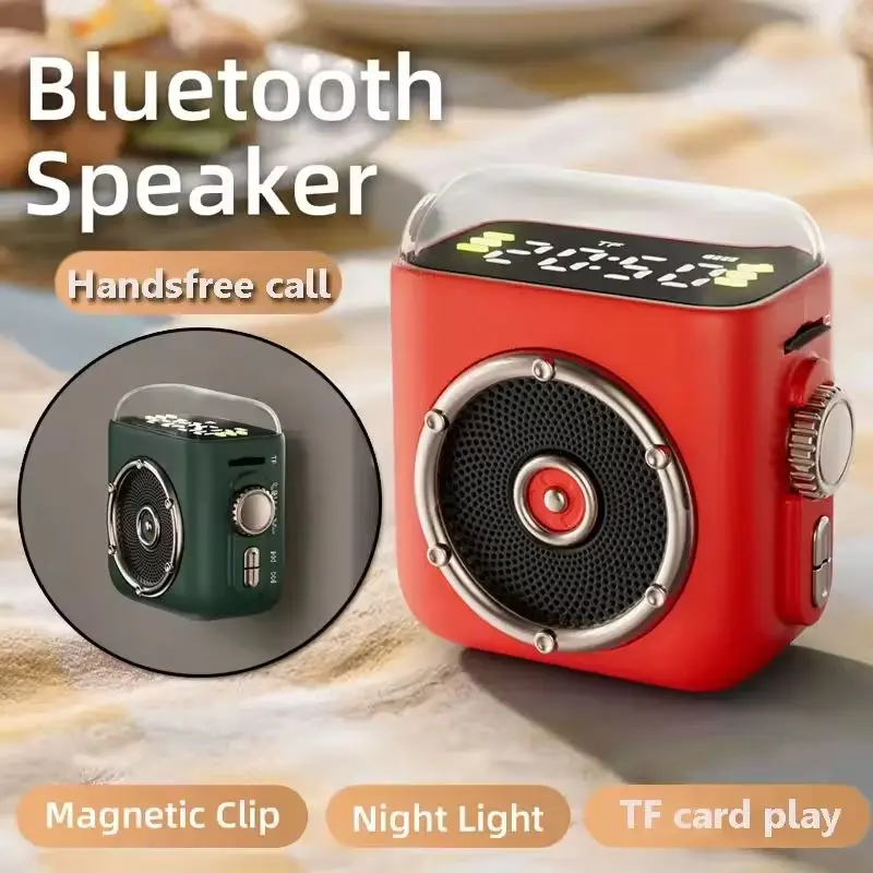 P6 Retro Atomic Machine Bluetooth Speaker Mini Portable Phone Magnetic Back Clip Built in Microphone Desktop Clock Night Light