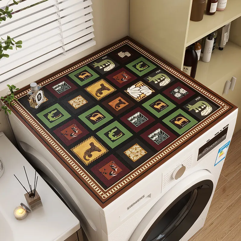 VIKAMA Multi Grid Animal Floral Washing Machine Top Mat Retro Collage Print Waterproof Anti Dust Dryer Surface Pad Dust Cover