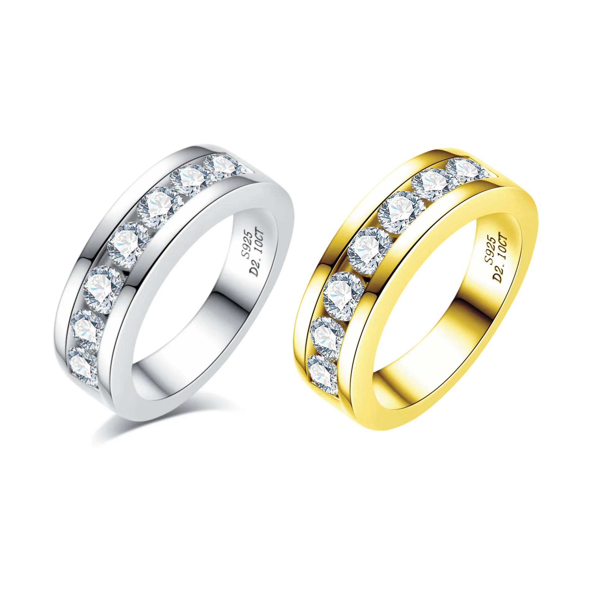 Carnica 4mm 2.1CT Stone Real Moissanite Ring for Men Women S925 Sterling Silver Sparkling Wedding Band Jewelry GRA D Color Hot