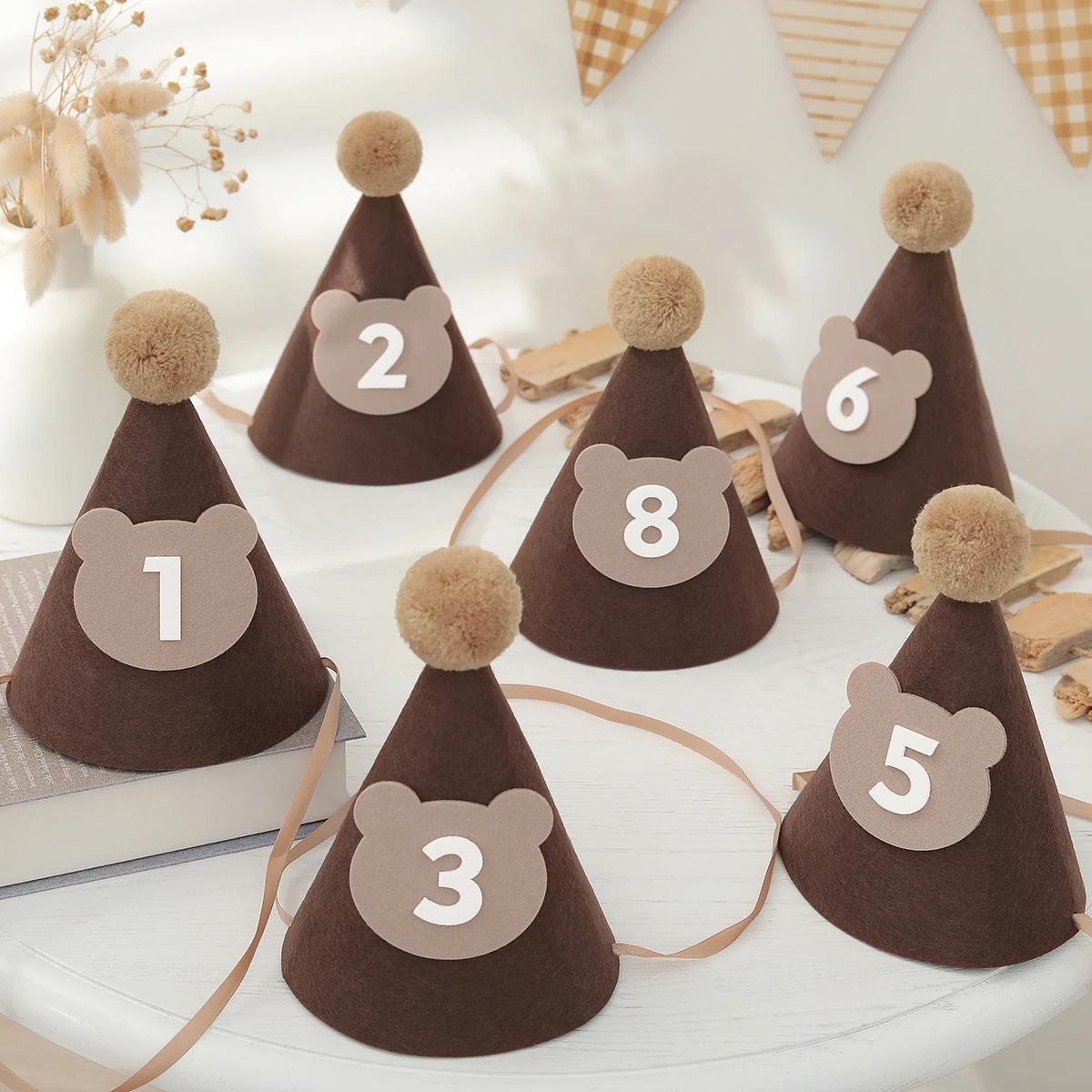 1pc Cute bear birthday hat Brown thick non-woven birthday party supplies