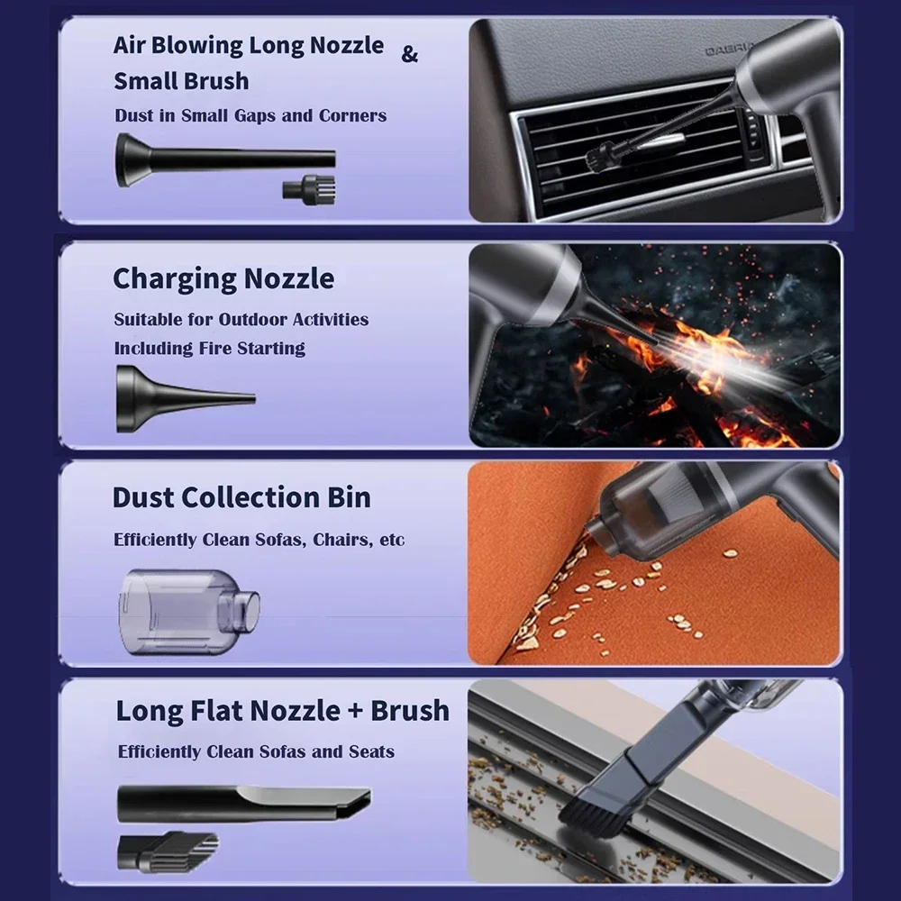 차량용 진공 청소기 140000PA 이중 목적 강력한 흡입 액세서리, 휴대용 무선 미니 송풍기, 가전 제품