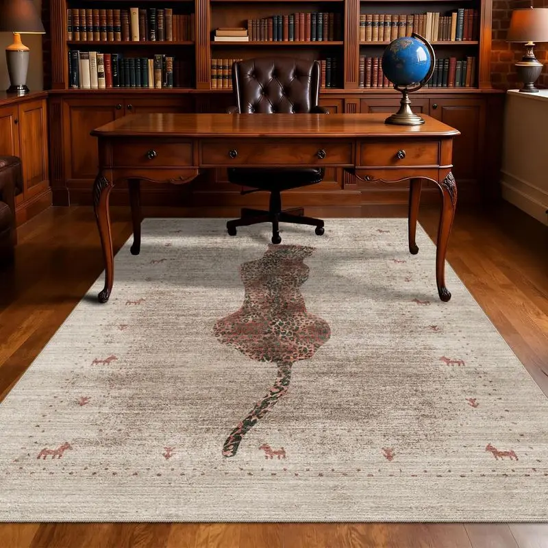 VIKAMA Tiger Jungle Area Rug Two Tigers Tropical Plant Pattern Non Slip Living Room Carpet Wildlife Animal Floor Mat Bedroom