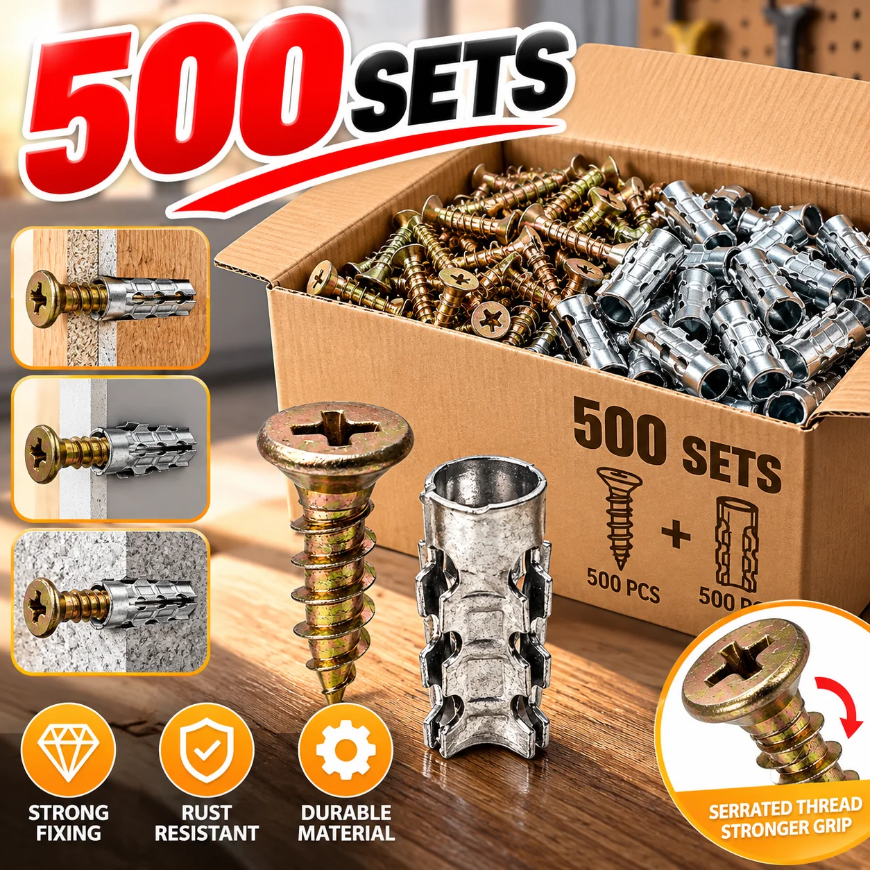 Serrated Expansion Tubing Screw Set Hinge Repair Expansion Anchor Thread Self Tapping Screws Fastener for Wood Concrete Drywall