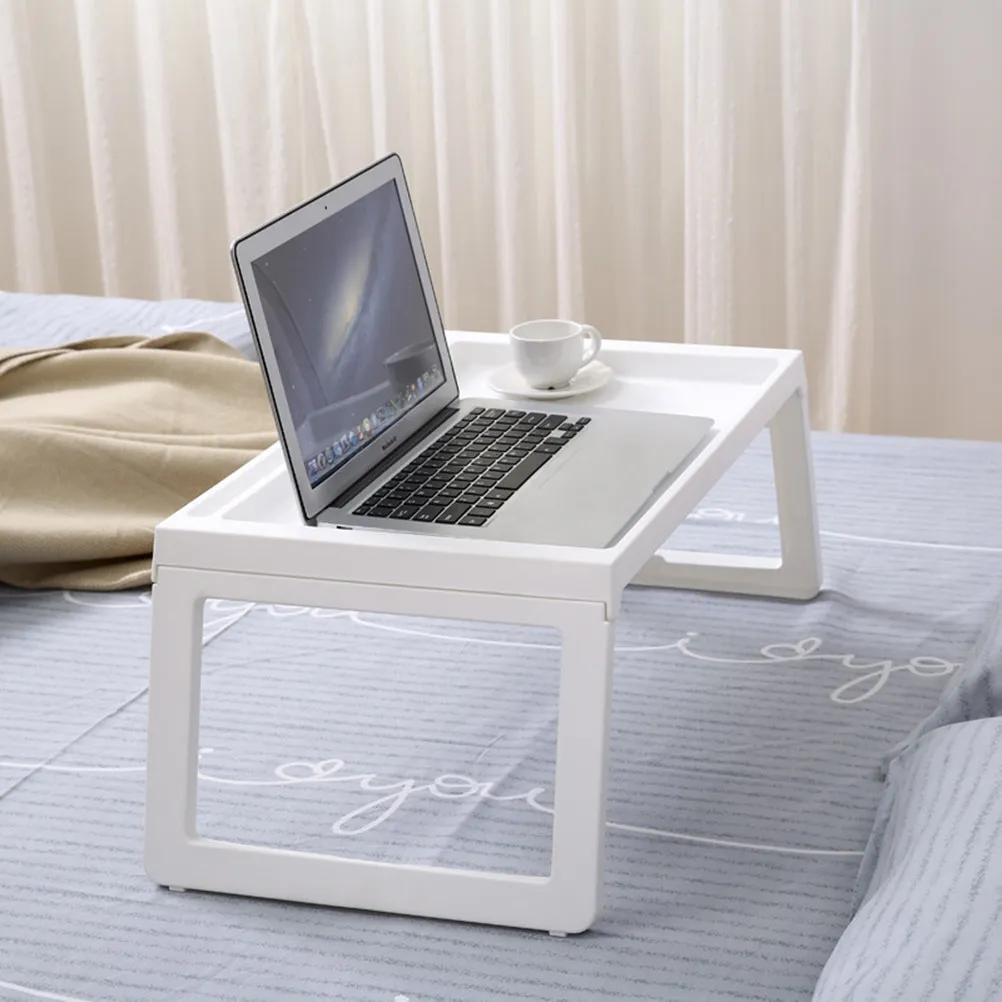 

Folding Laptop Holder White Space Saving Bed Table for Breakfast Dinner Hospital Serving Tray Foldable Desk Bed Table