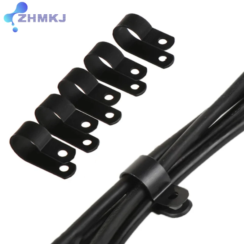 

Пластиковые P-образные зажимы Черные крепежные детали для шлангов R-типа Нейлоновый кабельный зажим Кольцо крепления провода Электрические фитинги Черный