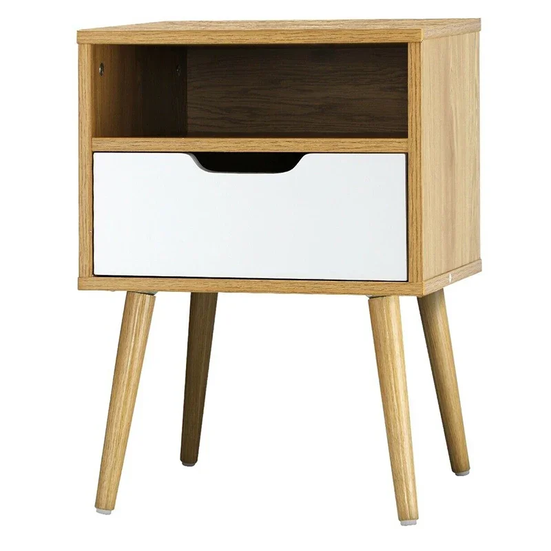 Modern White MDF Wooden Bedside Table with One Drawer Night Stand Cabinet for Bedroom Living Room Home Furniture with Storage