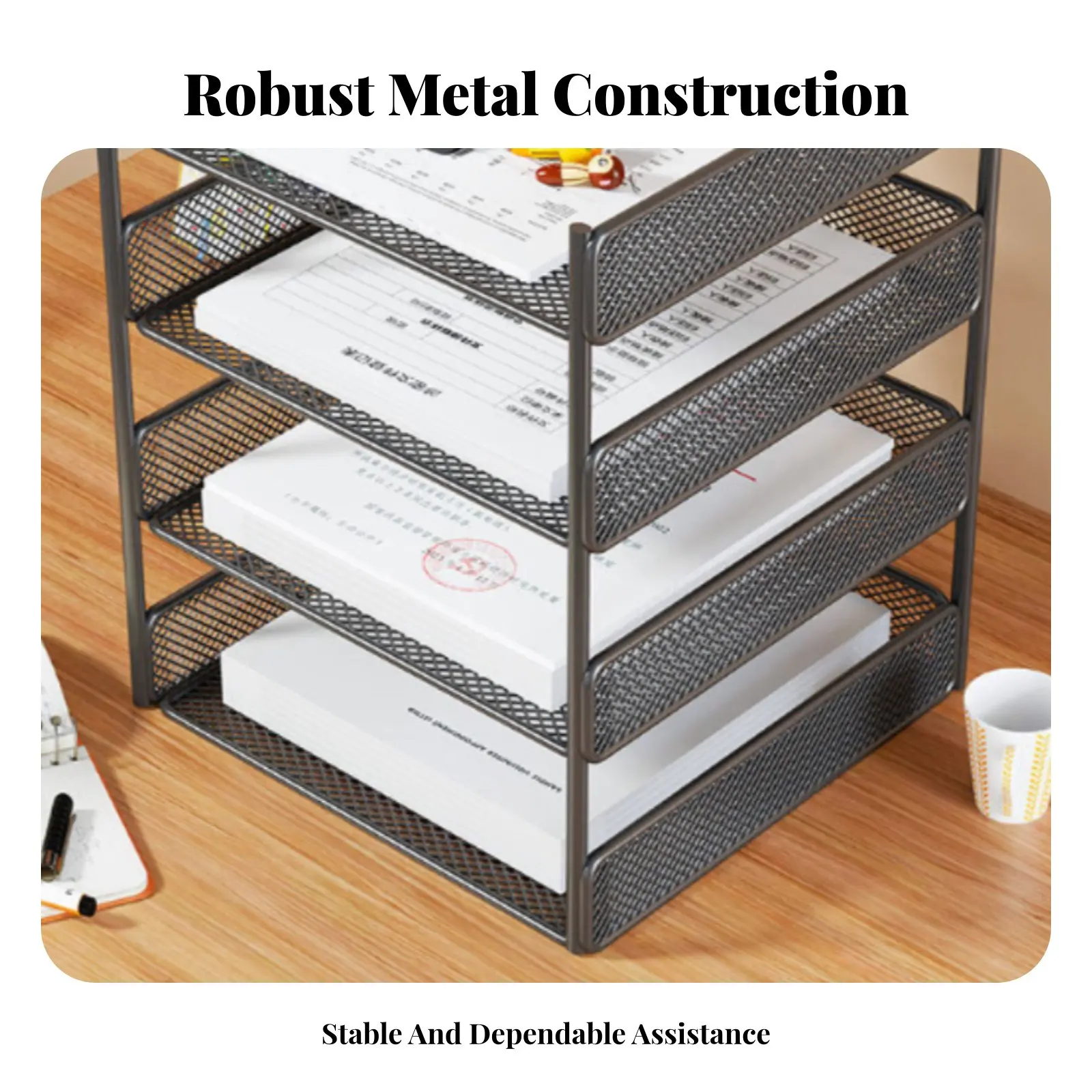 Multi-Tier Letter Tray Space-Saving Document Organizer Easy Retrieval Trays Large Capacity for Students, Desk, Classroom