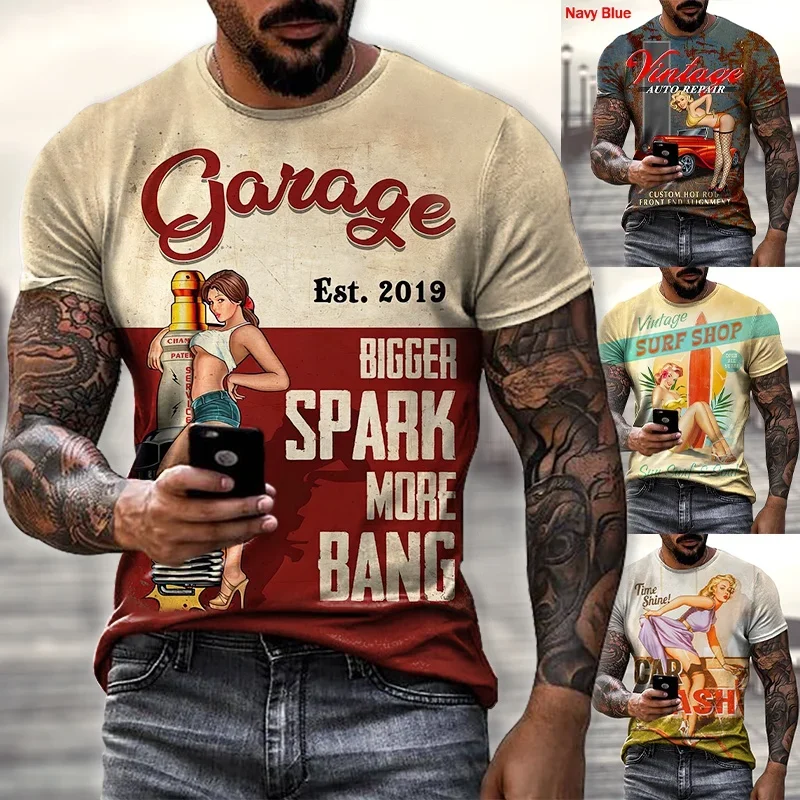 

Summer Fridays Vintage Classic Motorcycle 3D Print Quick Drying Breathable Sport Men's Plus-size Crew Neck T-shirt