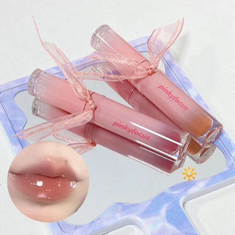 Ice Pink Hydrating Jelly Glass Lip Gloss Water Light Transparent Mirror Lip Glaze Long-lasting Moisturizing Brighten Lip Tint