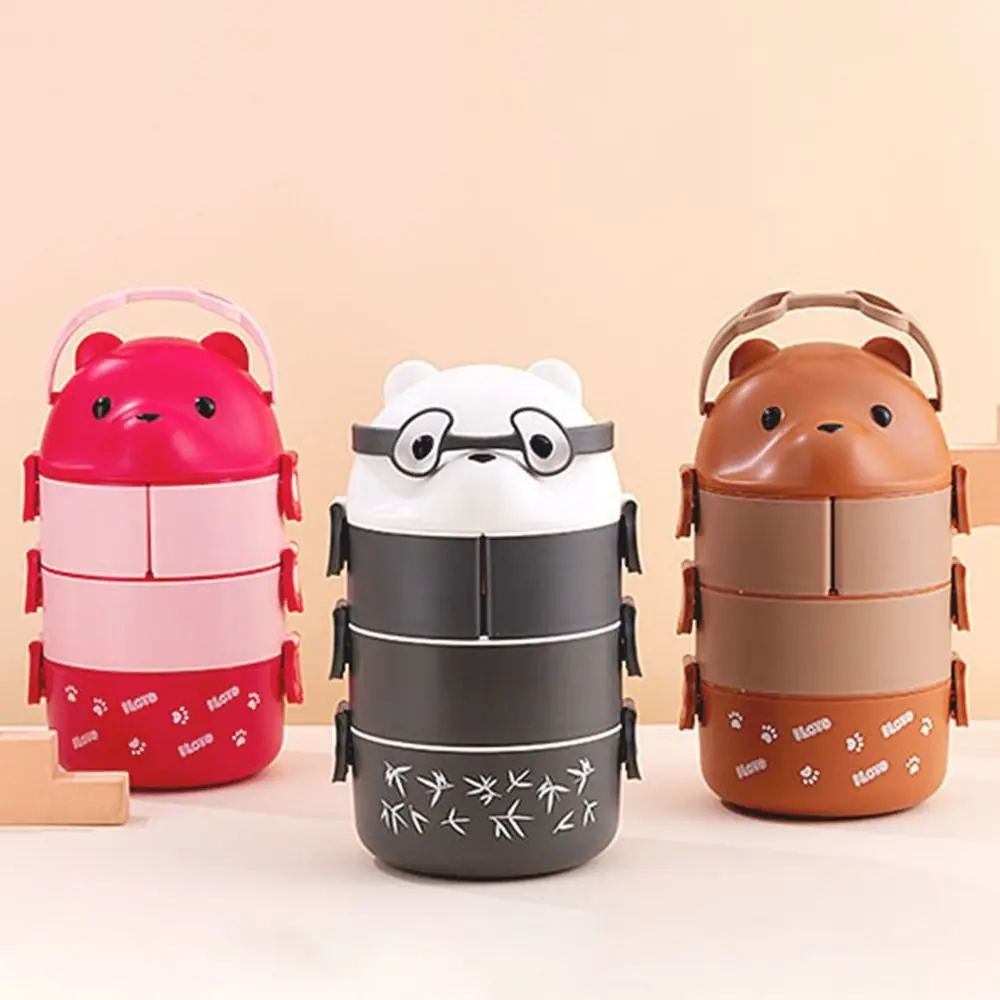 1Pcs New Eyeglass Bear Thermal Bento Box Children 1/2/3 Layers Lunch Box Portable Stackable Food Storage Container view 4