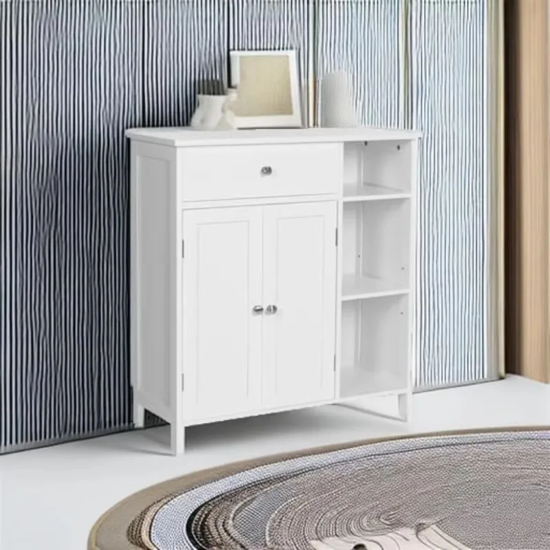 

Bathroom Floor Cabinet, Freestanding Storage Cabinet w/Drawer, 3 Open Compartments, Adjustable Shelve, 11.8 x 29.5 x 31.5 Inches
