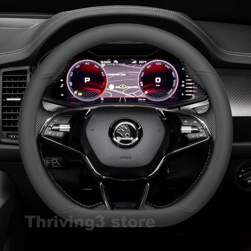 

Leather Car Steering Wheel Cover For Skoda Kodiaq RS 4X4 Sportline 2016-2024 2025 Auto interior Skoda Kodiaq 2025 Accessories