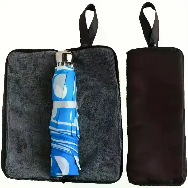 Microfiber Water-resistant Umbrella Pouch Portable Black Umbrella Storage Bag with Handle for Commuting Use