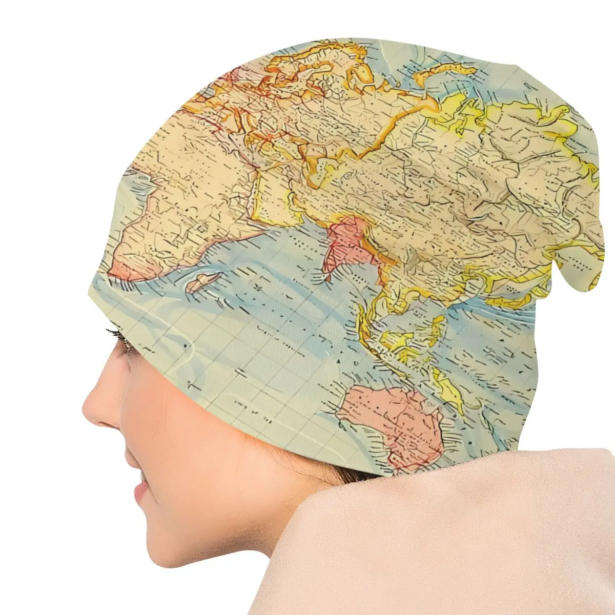 Bonnet Hats World Map Men Women\'s Thin Hat Vintage Map Of The World Autumn Spring Warm Cap Street Skullies Beanies Caps