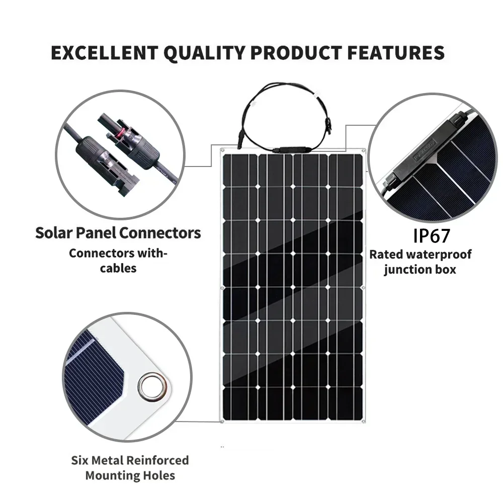 BMAD 300W Solar Panel Kit Complete 12V Monocrystalline 200W High Efficiency Lightweight Flexible Solar Panel 100W