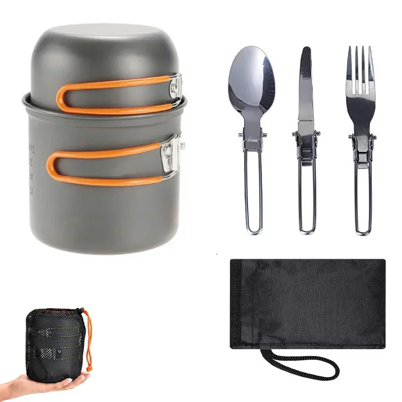 Outdoor Camping Cookware Tableware Set Picnic Pot Pan Knife Fork Set Cookware Cooking Equipement for Hiking Picnic Camping