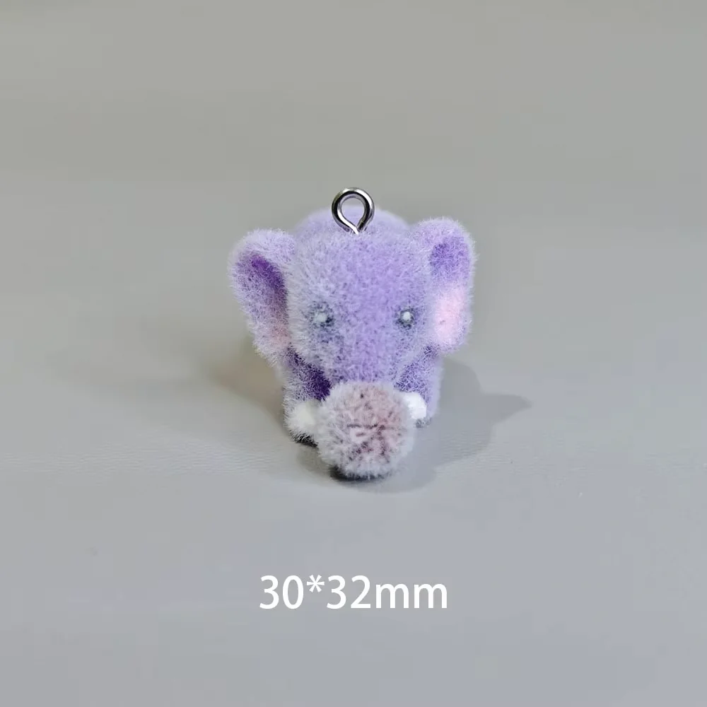 20Pcs 3D Flocking Resin Elephant Charms Cartoon Plush Dolls Pendant for Necklaces Earrings Making DIY Jewelry Accessories