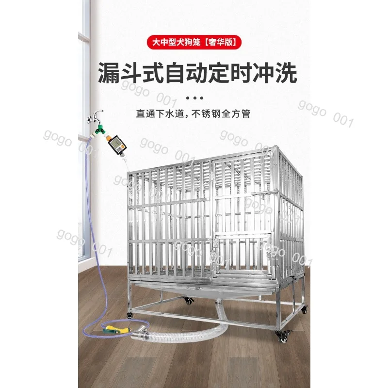 Stainless Steel Dog Crate Heavy Duty Large Indoor Kennel with Flush Tray for Medium Breed
