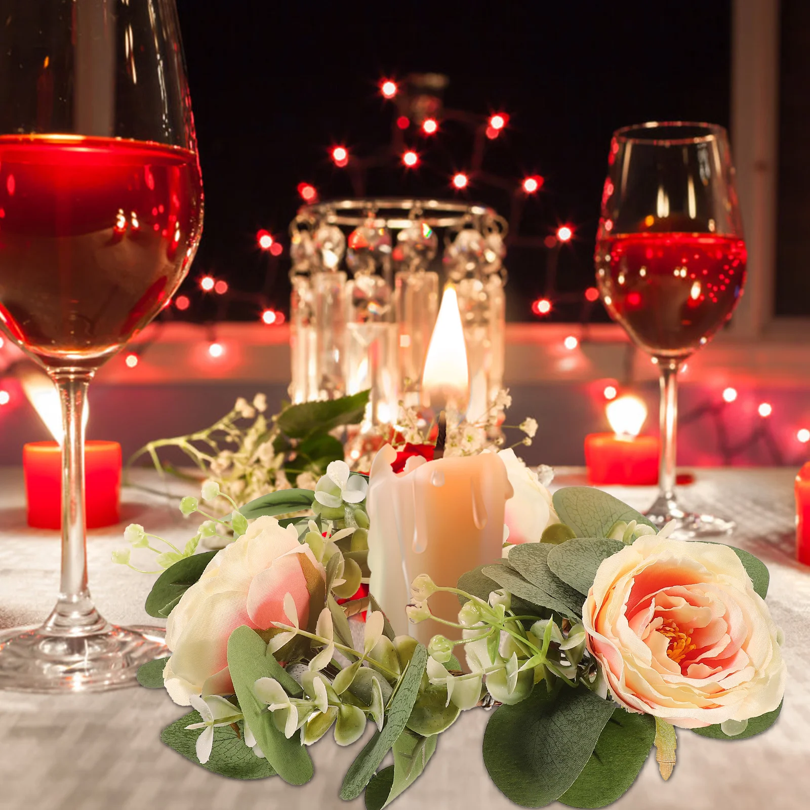 

Artificial Simulation Rose Ring European Style Party Table Wreath Centerpiece Holder Garland Decorative Ring