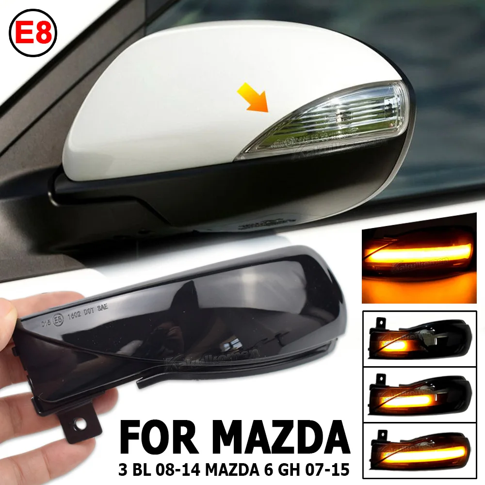 2Pcs For Mazda 3 BL 2008-2014 Mazda 6 GH 2007-2015 LED Dynamic Turn Signal Light Side Mirror Blinker Sequential Flasher Repeater