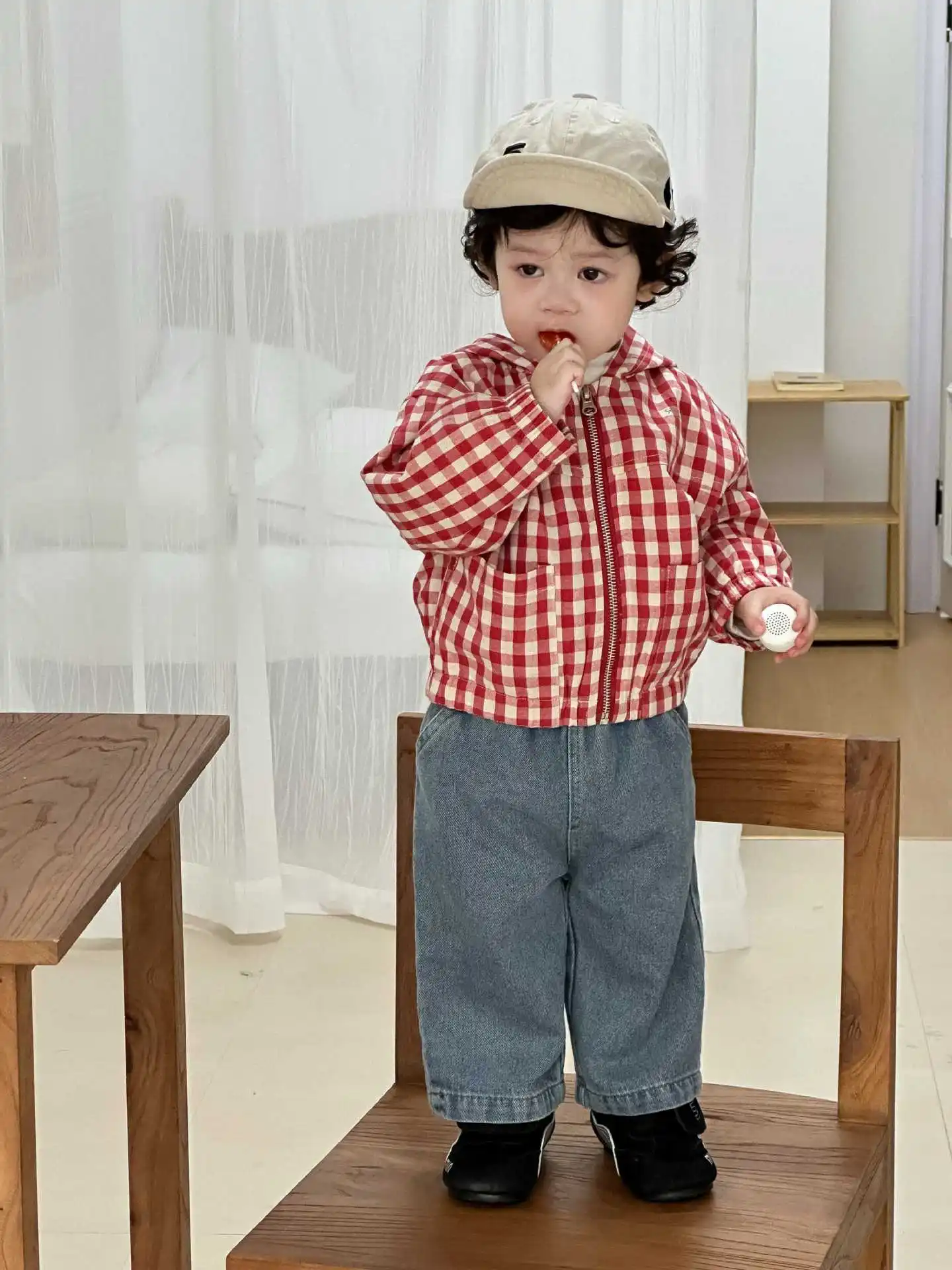 2025 Autumn New Children Long Sleeve Plaid Coat Cute Boys Girls Casual Jacket Baby Hooded Tops Fashion Kids Clothes