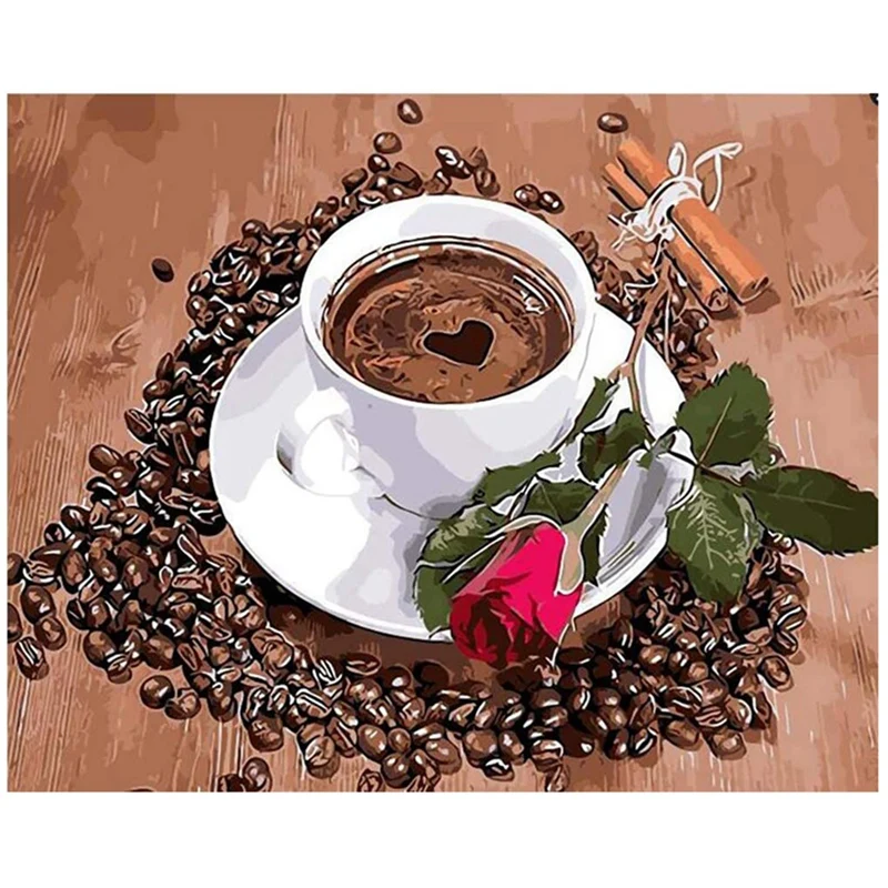 Diy Round Diamond Painting Exquisite Diamond Painting Set Coffee And Rose Pattern Diamond Painting