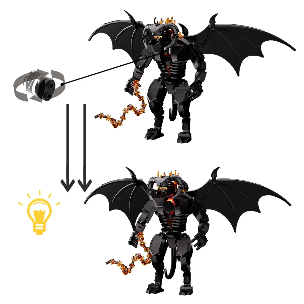 MOC Classic Movies The Ringss Balrog Blocks Flame Demon Monster Model Sorens Mouth Bricks Magic Tower Collect Toys Children Gift