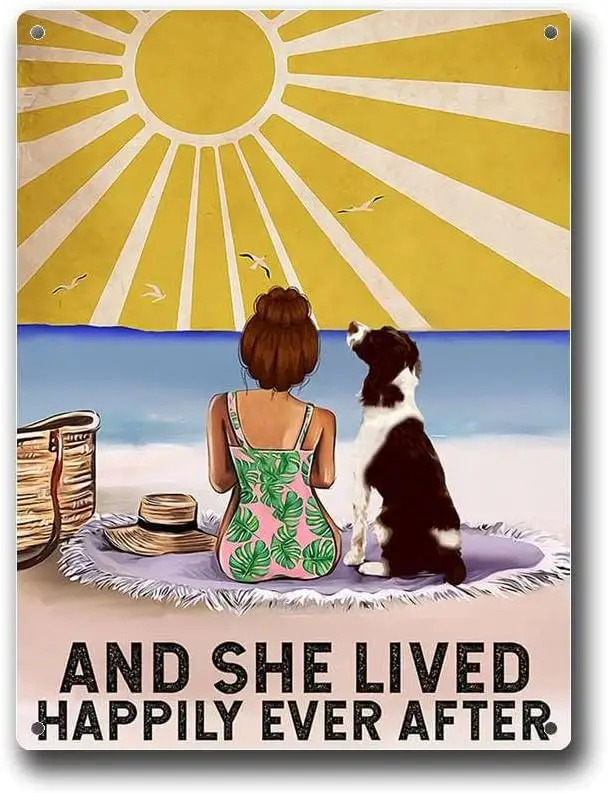 Metal Tin Signs Dog Beach And Her Happily Ever After Retro Aluminum  Sign