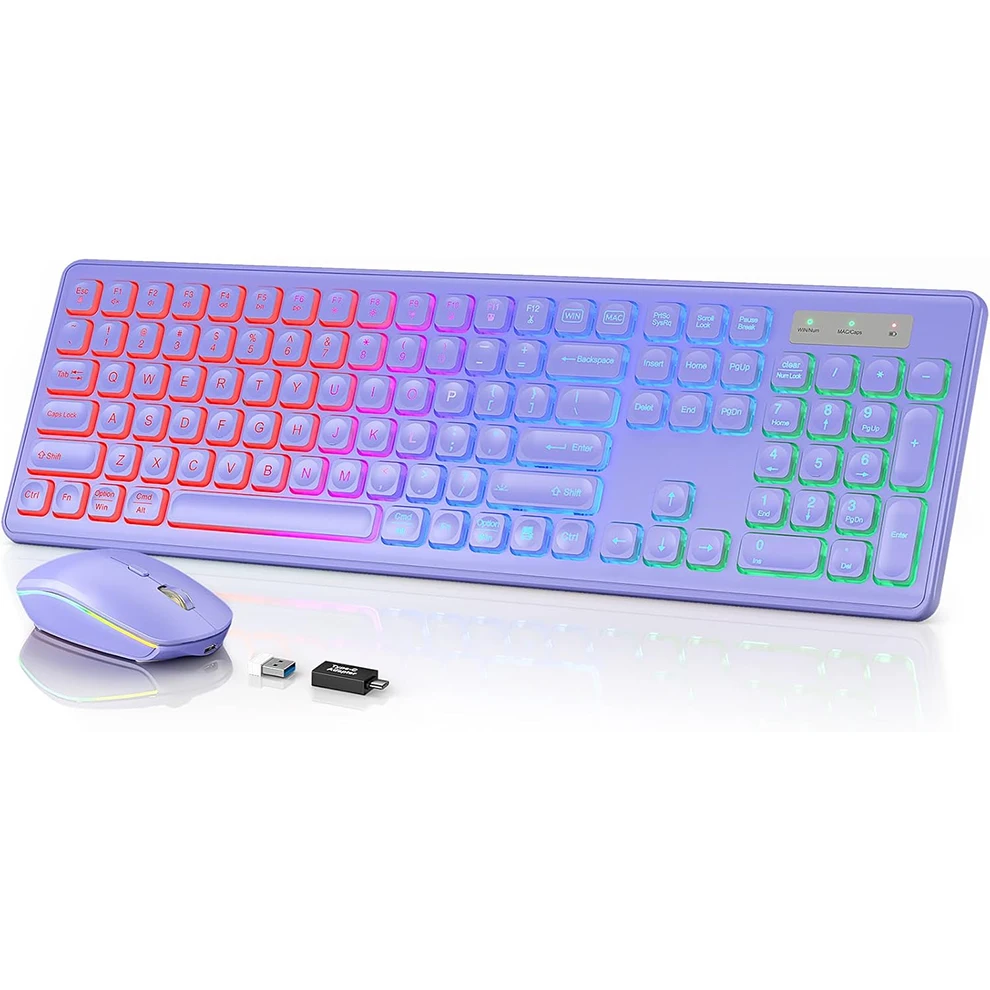

Rechargeable Wireless Keyboard Combo,Backlit, Light Up Letters, Full-Size, Ergonomic Tilt Angle,Sleep Mode,2.4GHz Quiet Keyboard